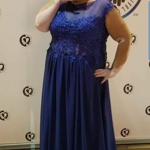 Blue floor length ball gown